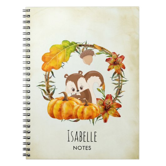 Eekhoorn in Floral Wreath Herfst Rustic Notitieboek (Voorkant)