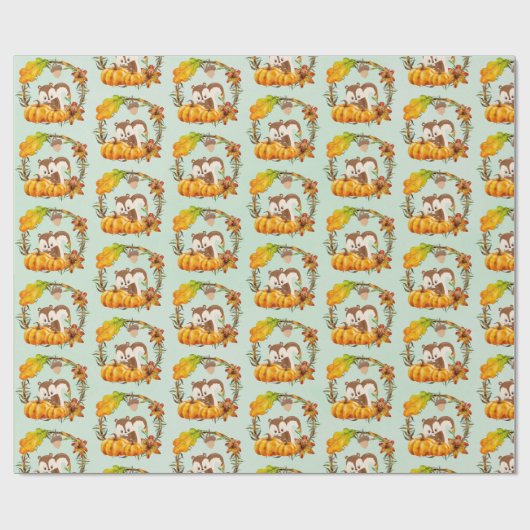 Eekhoorn in Floral Wreath Herfst Rustic Pattern Cadeaupapier (Vlak)