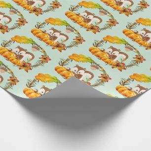 Eekhoorn in Floral Wreath Herfst Rustic Pattern Cadeaupapier