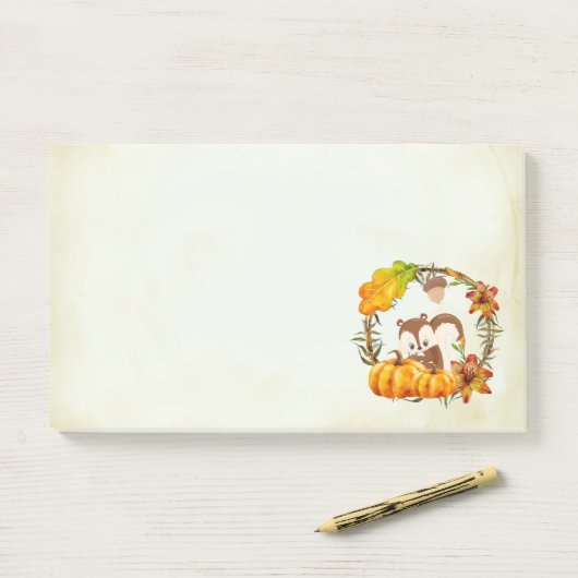 Eekhoorn in Floral Wreath Herfst Rustic Post-it® Notes (Op bureau)