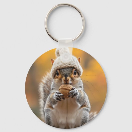 Eekhoorn in gebreid Pet met moer Sleutelhanger (Voorkant)
