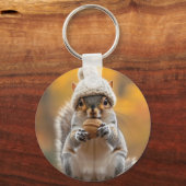 Eekhoorn in gebreid Pet met moer Sleutelhanger (Voorkant)