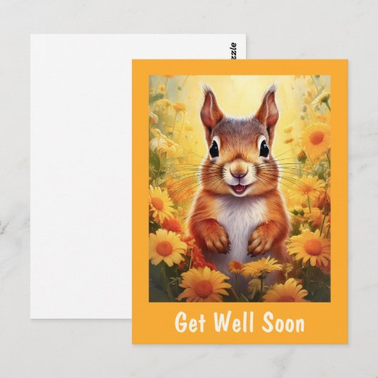 Eekhoorn in gele bloemen Beterschap  Briefkaart (Voorkant / Achterkant)