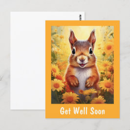 Eekhoorn in Gele Bloemen Schattig Beterschap  Briefkaart