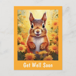 Eekhoorn in Gele Bloemen Schattig Beterschap Briefkaart