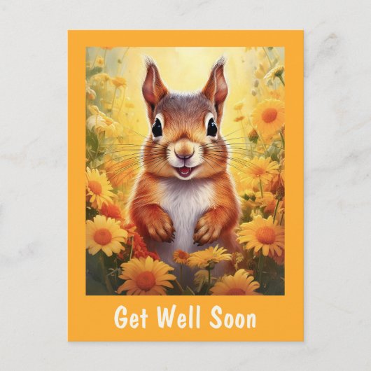 Eekhoorn in Gele Bloemen Schattig Beterschap   Briefkaart (Voorkant)