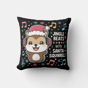 Eekhoorn in hoofdtelefoon en Santa Hat - Jingle Be Kussen