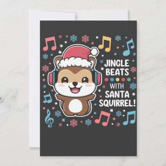 Eekhoorn in hoofdtelefoon en Santa Hat - Jingle Be Save The Date (Voorkant)