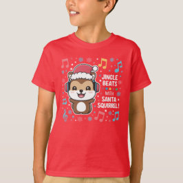Eekhoorn in hoofdtelefoon en Santa Hat - Jingle Be T-shirt