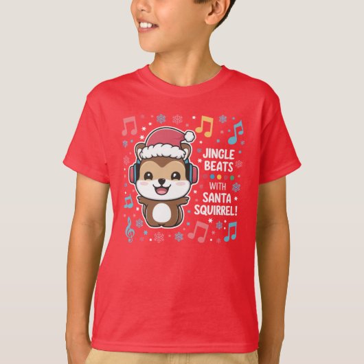 Eekhoorn in hoofdtelefoon en Santa Hat - Jingle Be T-shirt (Voorkant)