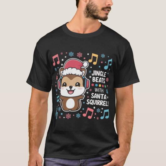 Eekhoorn in hoofdtelefoon en Santa Hat - Jingle Be T-shirt (Voorkant)