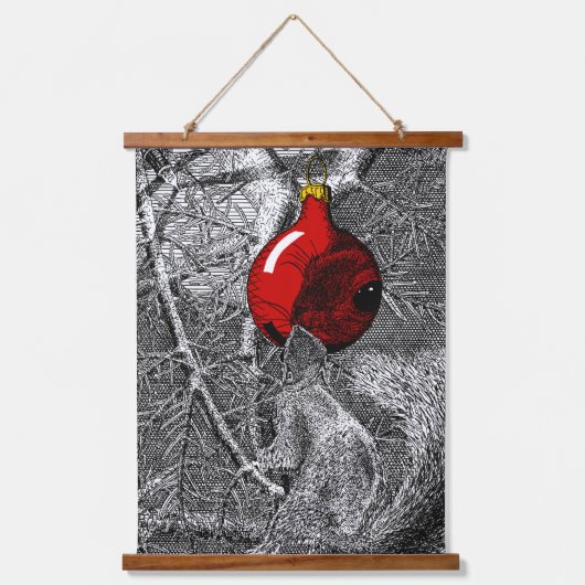 Eekhoorn in kerstboom hangend wandkleed (Voorkant)