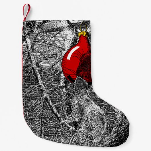 Eekhoorn in kerstboom kleine kerstsok (Voorkant)