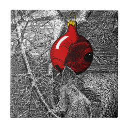 Eekhoorn in kerstboom tegeltje