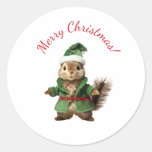 Eekhoorn in kerstmuts kerststickers ronde sticker (Voorkant)