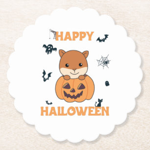 Eekhoorn in pompoen zoete dieren Happy Halloween Kartonnen Onderzetters