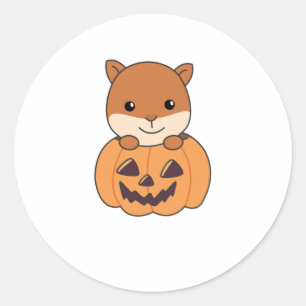 Eekhoorn in pompoen zoete dieren Happy Halloween Ronde Sticker