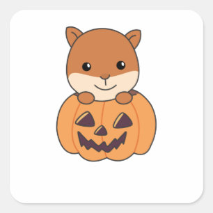 Eekhoorn in pompoen zoete dieren Happy Halloween Vierkante Sticker