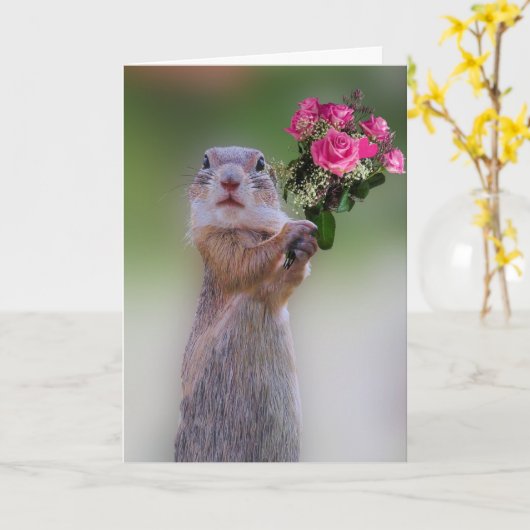 Eekhoorn Jubileum Kaart (Gele Bloem)