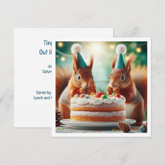 Eekhoorn kaart, Eekhoorn verjaardag uitnodiging (Voorkant / Achterkant)