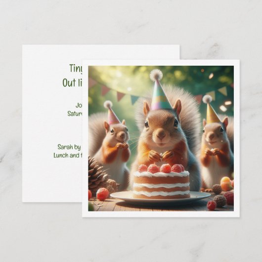 Eekhoorn kaart, Eekhoorn verjaardag uitnodiging (Voorkant / Achterkant)