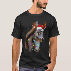 Eekhoorn Kerst Decoraties Santa Hoed Kerst Licht T-shirt