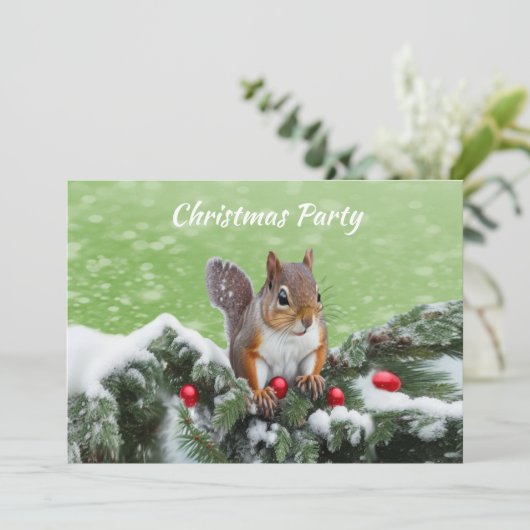 Eekhoorn Kerstfeest Vakantie uitnodiging (Staand voorkant)