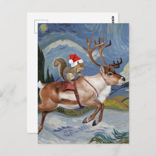 Eekhoorn Kerstman en Schattig rendier Kerstmis Briefkaart (Voorkant / Achterkant)