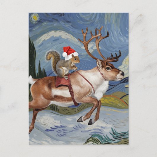 Eekhoorn Kerstman en Schattig rendier Kerstmis Briefkaart (Voorkant)
