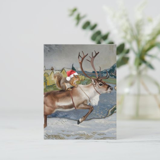 Eekhoorn Kerstman en Schattig rendier Kerstmis Briefkaart (Staand voorkant)