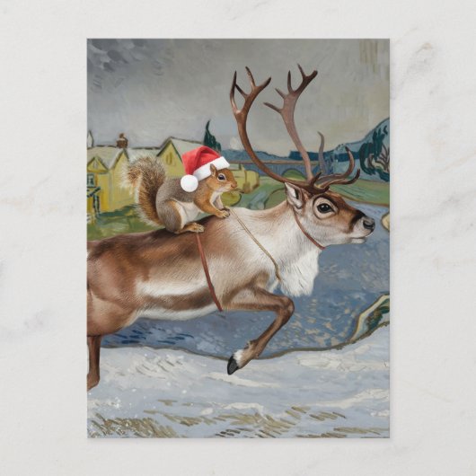 Eekhoorn Kerstman en Schattig rendier Kerstmis Briefkaart (Voorkant)