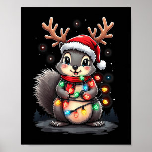 Eekhoorn Kerstmis 2024 met lichten & amp; Vakantie Poster
