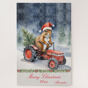 Eekhoorn Kerstmis Tractor gepersonaliseerd Legpuzzel