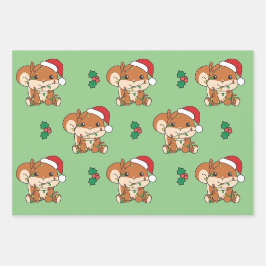 Eekhoorn Kerstmis Winter Dieren Vakantie Eekhoorn Inpakpapier Vel (Voorkant 3)