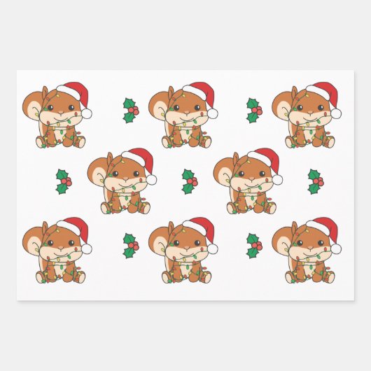 Eekhoorn Kerstmis Winter Dieren Vakantie Eekhoorn Inpakpapier Vel (Voorkant 2)
