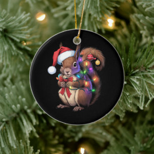 Eekhoorn Kerstverlichting Kerstfeest Familie Keramisch Ornament