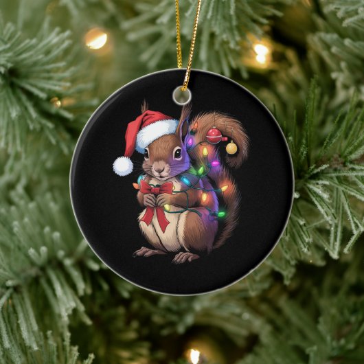 Eekhoorn Kerstverlichting Kerstfeest Familie Keramisch Ornament (Boom)