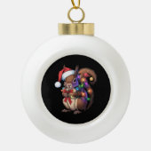Eekhoorn Kerstverlichting Kerstfeest Familie Keramische Bal Ornament (Voorkant)