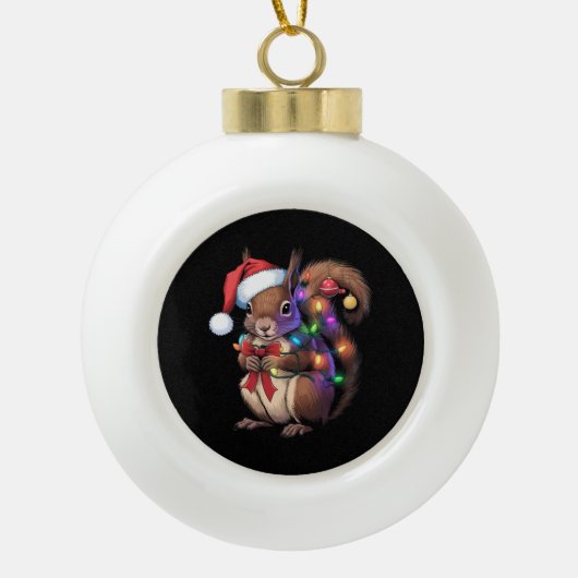 Eekhoorn Kerstverlichting Kerstfeest Familie Keramische Bal Ornament (Voorkant)