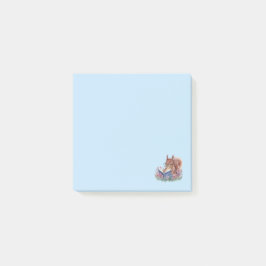 Eekhoorn leest een boek, genesteld in bloemen post-it® notes