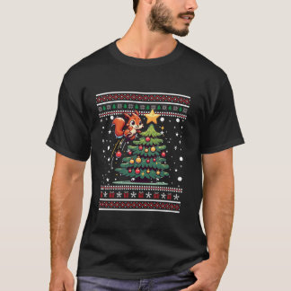 Eekhoorn Lelijke Kerst Licht Kerstman Hoed Boom Sn T-shirt