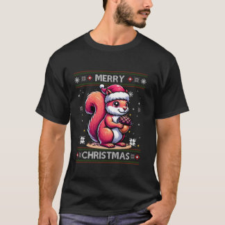 Eekhoorn Lelijke Noten Sneeuwvlokken Santa Hat Tre T-shirt