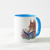 Eekhoorn lezen boek in een bed van bloemen mok (Voorkant rechts)