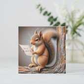 Eekhoorn Lezen Een Verjaardagsfeestje Uitnodigen Kaart (Staand voorkant)