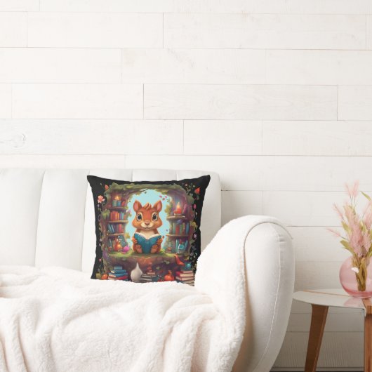 Eekhoorn lezen op een boekenplank kussen (Bank)