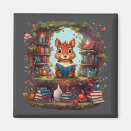 Eekhoorn lezen op een  boekenplank magneet