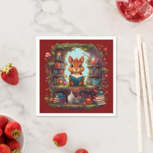 Eekhoorn lezen op een boekenplank servet