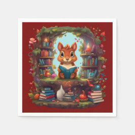 Eekhoorn lezen op een  boekenplank servet