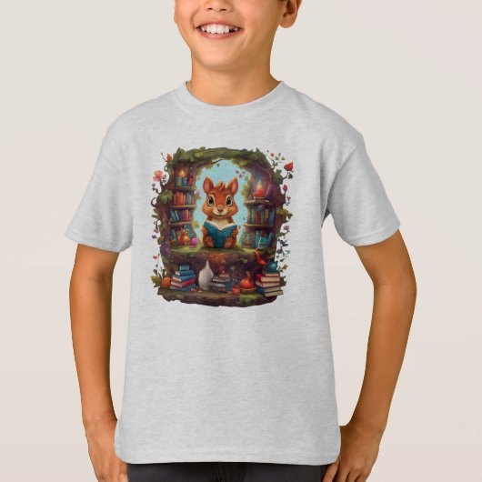 Eekhoorn lezen op een boekenplank t-shirt (Voorkant)