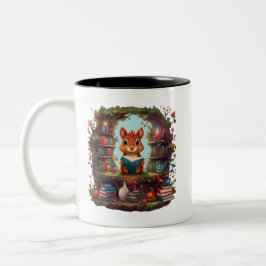 Eekhoorn lezen op een  boekenplank tweekleurige koffiemok